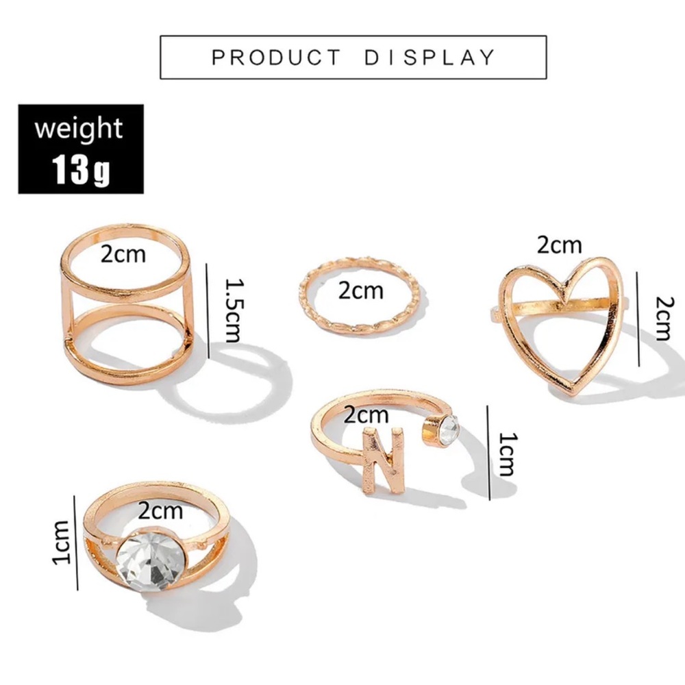 Fashion Trend Metal Retro Geometric Diamond Golden Love Joint Ring Jewelry Gift